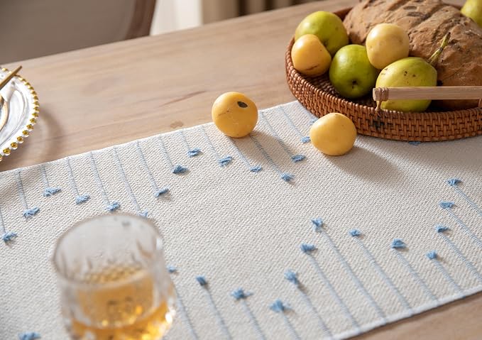 Boho Table Runner 13 x 48 Inch Long Natural Cotton Woven Runner - Image 3