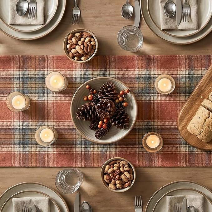 Artoid Mode Rust Farmhouse Plaid Fall Table Runner 13x36 Inch | Holiday Kitchen - Image 4
