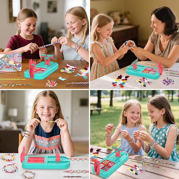 Friendship Bracelet Making Kit, Arts and Crafts Loom Bracelet Maker for Kids, Jewelry String Making supplies with 3 Thread Styles & 6 Bead Types, Christmas Birthday Gifts for Girls Ages 6 7 8 9 10+
