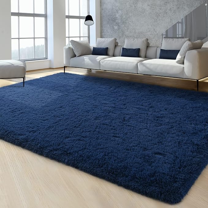 FlyDOIT Large Area Rugs for Living Room, 5x8 Feet Navy Blue Shaggy Rug Fluffy - Image 8