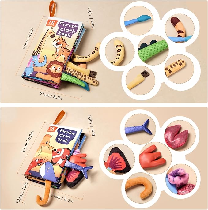 TUMAMA TK 3PCS Baby Books 0-6 Months, Soft Cloth Books for Babies Infants Toddler, Touch and Feel Crinkle Cloth Books 6 to 12 Months, Early Development Interactive Toys Gifts for Boys Girls