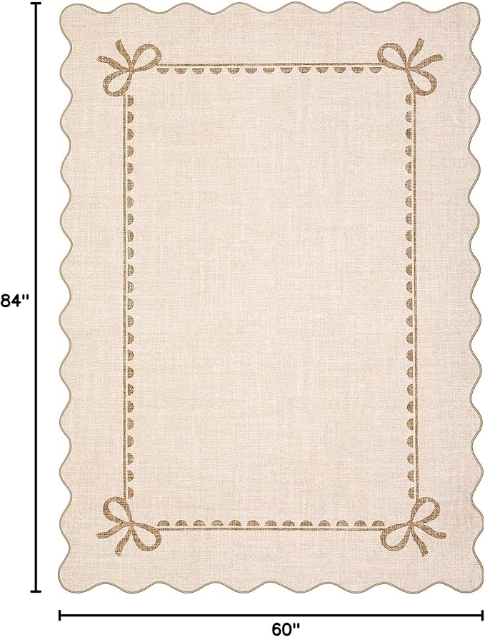 GarveeHome Scalloped Bow Rug for Living Room, Solid Beige Rug for Dorm - Image 2