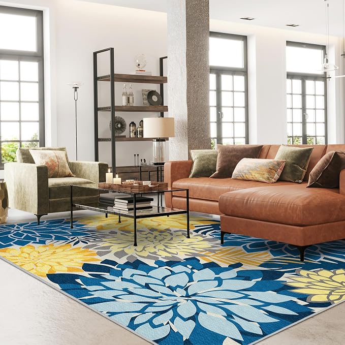Colorful 9x12 Outdoor Area Rug Washable Multicolored Patio Rug Tropical - Image 2