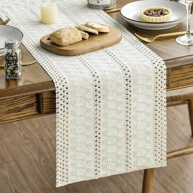 Artoid Mode Beige Woven Farmhouse Hollow Table Runner 12x36 Inch | Holiday - Image 6