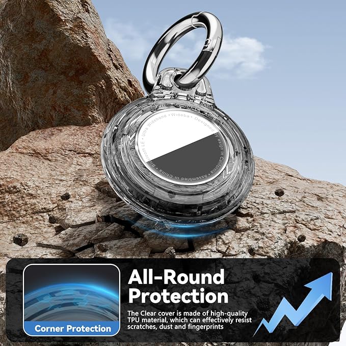 Upgrade Waterproof 2 Pack Airtags Holder with Apple Airtags Keychain, Hard PC Air Tag Case, Anti-Scratch & Shock Air tag Holder, Men's Women's Keyrings & Keychains-Clear Black+Clear White