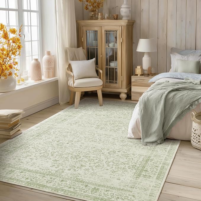 Sage Green Rug 5x7 Baby Girl Nursery Decor Neutral Boho Floral Pattern - Image 8