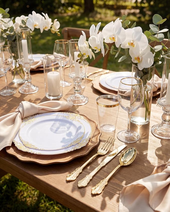 Nervure 100Pcs 7.5'' Gold Plastic Plates, Disposable Plates - Image 5