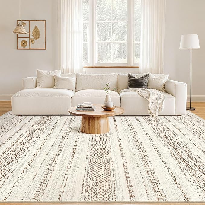 Nakagishi 9x12 Area Rug Living Room: Washable Boho Large Neutral Modern Soft - Image 4