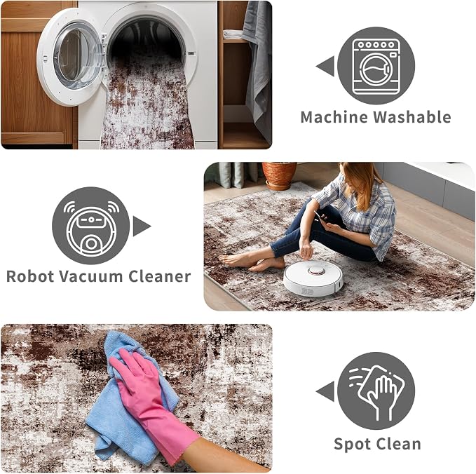 2x6 Washable Runner Rugs for Hallway: Easy-to-Clean Abstract Runners for - Image 4