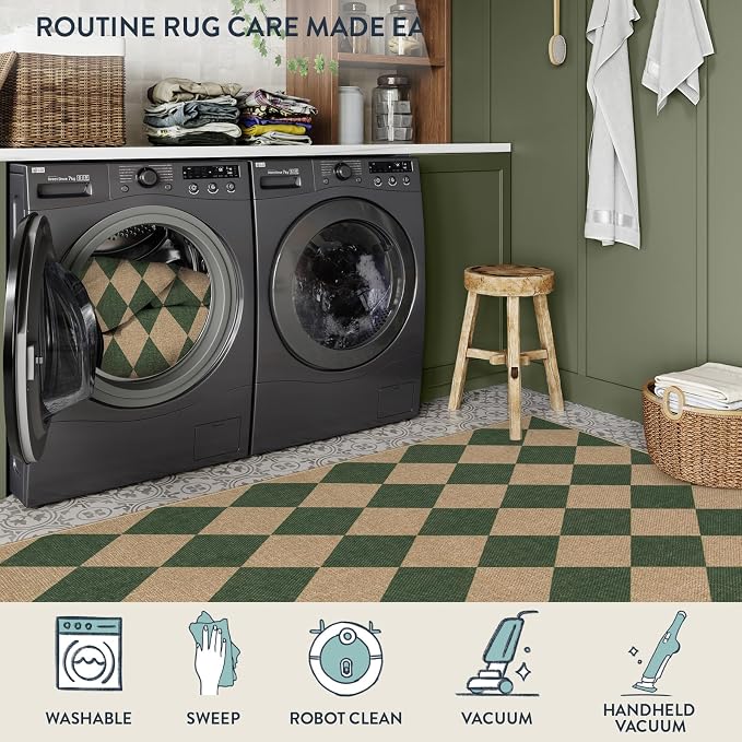Lahome Colette Checkered Outdoor Rug 5x7, Washable Rug - Image 6