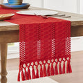 Macrame Style Boho Table Runner, 12x60 Inch Red | Woven Boho Table Runner by ZEEMARTONLINE