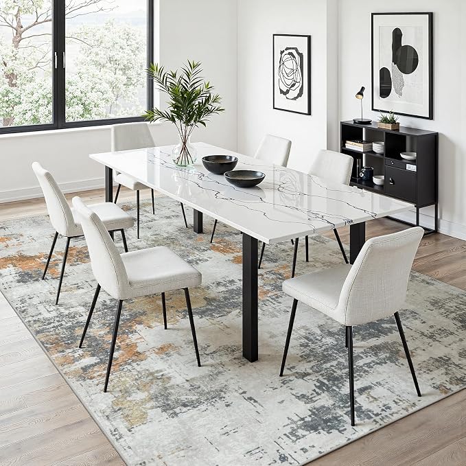 Area Rug 5x7 Living Room Rug Washable: No-Slip Abstract Soft Thin Large Grey - Image 6
