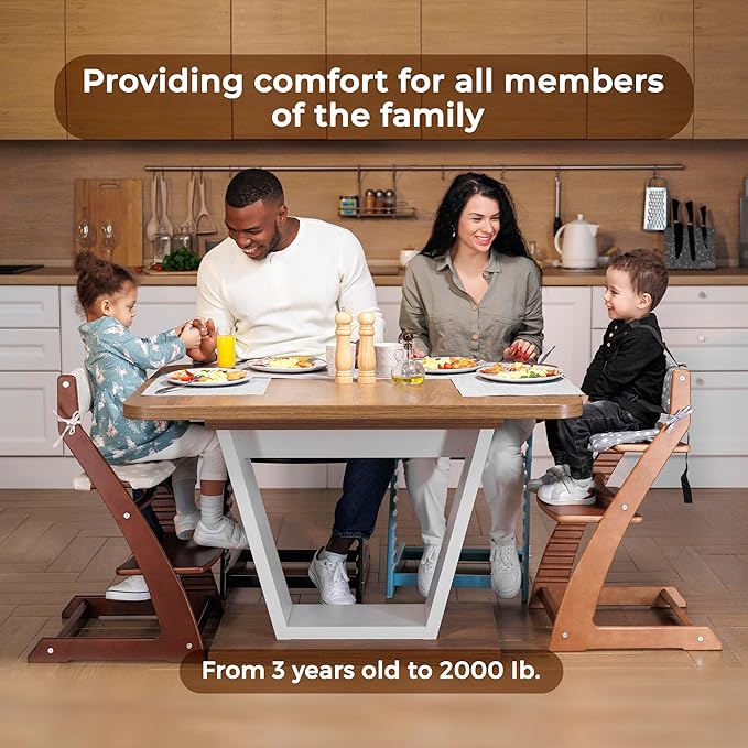 FORNEL Adjustable Wooden High Chair for Babies, Toddlers & Kids | The Grow-with-Me Chair from 6 Months to 200 lbs | Modern, Easy to Clean Dining Chair (Walnut)