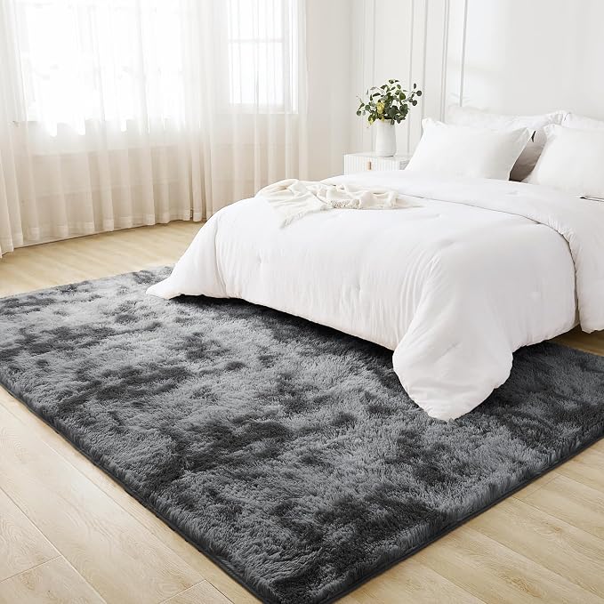 Litanika 3x5 Shag Area Rug for Living Room Bedroom, Tie-Dyed Dark Grey High - Image 3