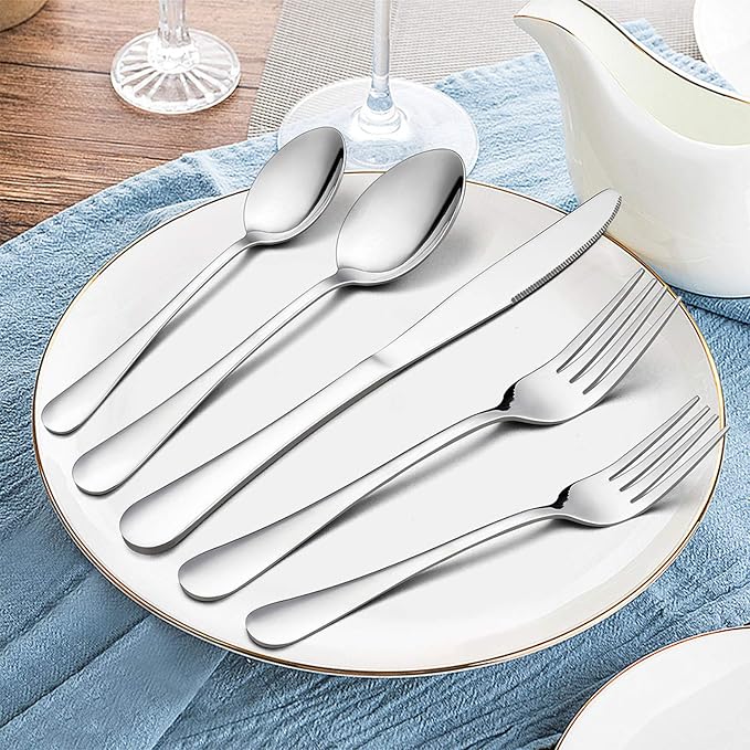 60-Piece Silverware Flatware Set, E-far Stainless Steel Dinner Cutlery Utensil - Image 2