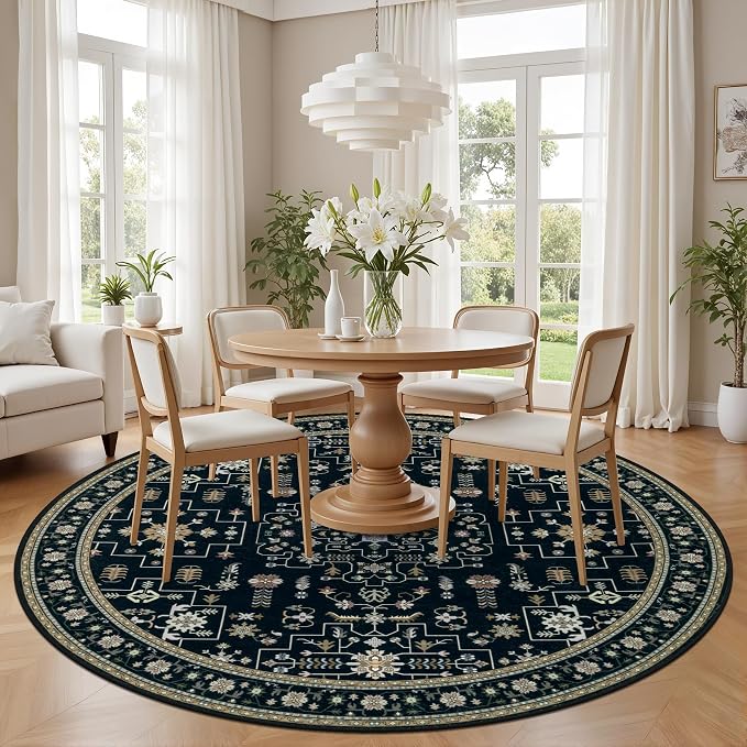 Round Area Rug for Living Room: 6ft Washable Vintage Boho Soft Thin Circle Rug - Image 3