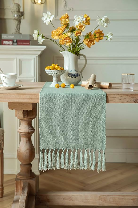 Sage Table Runners 108 Inches Long, Burlap Linen Style Rustic Farmhouse Table - Image 2