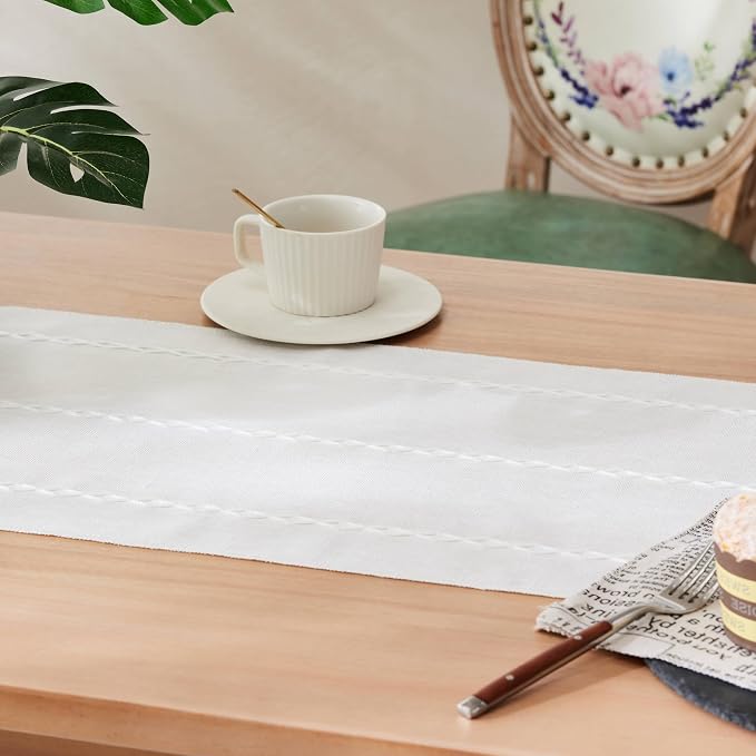 Braided Farmhouse Table Runner, Braided White 13x48 Inch, Cotton Linen Table - Image 5