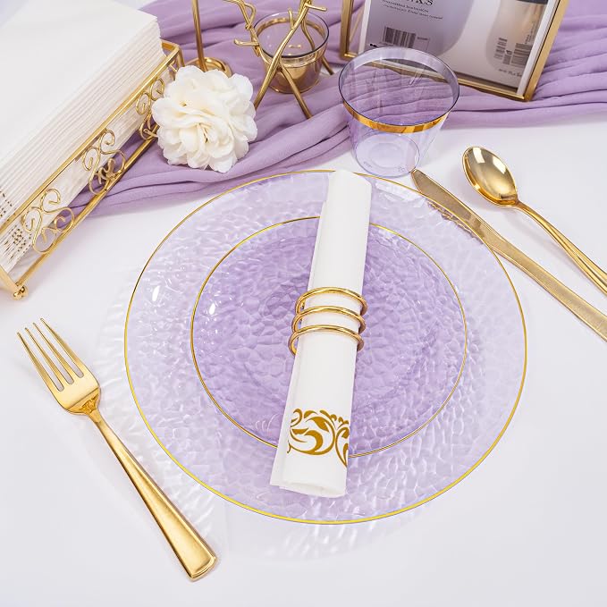 Rubtlamp 175 Pcs Purple Plastic Dinnerware Set, Hammered Party Platos, Plates - Image 5