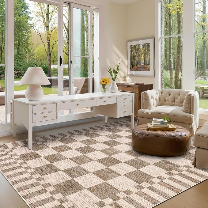 GarveeHome Brown Checkered Rug 6×9 Area Rugs - Image 3