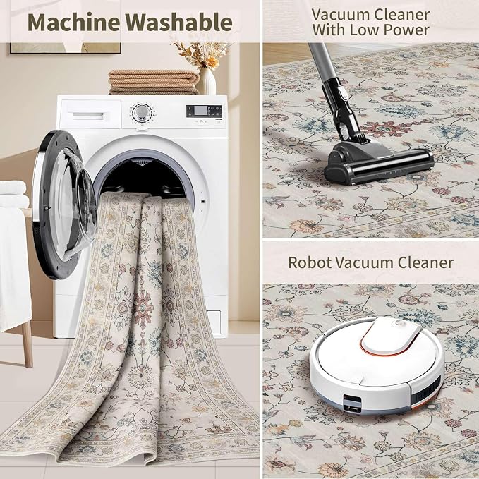 Rugxara 2x6 Floral Runner Rug, Washable Runners - Image 5