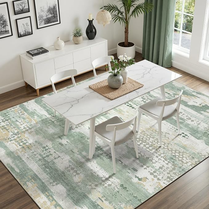 DCX Abstract Area Rug 6x9, Washable Sage Green Modern Rug - Image 4