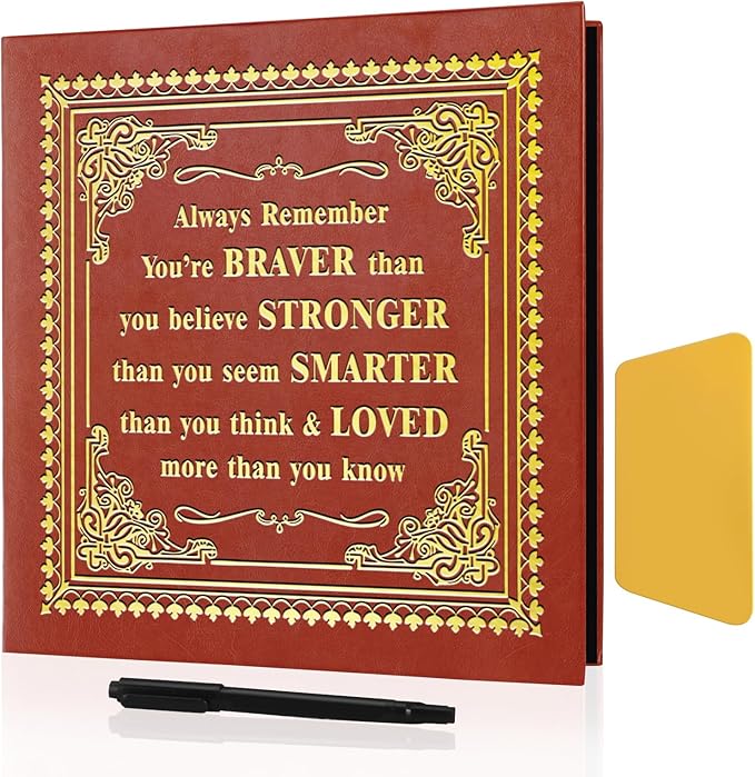 Inspirational Leather Photo Album,Magnetic Self-Stick Page Photo Album,Family Album,Hand Made DIY Albums Holds 3x5, 4x6, 5x7, 6x8 Photos (brown-always remember)