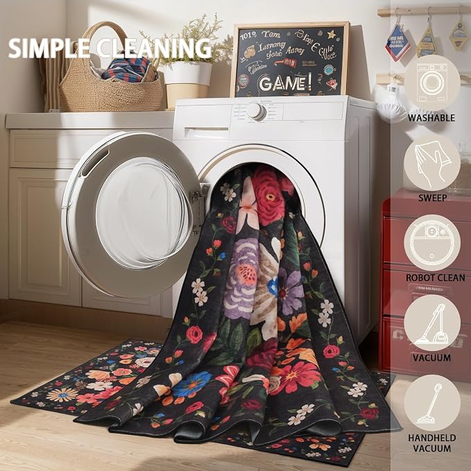 Espresso Area Rugs 10x14 for Living Room, Non Slip Machine Washable Floral Rugs - Image 5