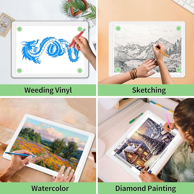 Phylosal Rechargeable A3 Light Pad with Carry Bag, Ultra-Thin Magnetic Tracing Light Box for Drawing, Diamond Art Painting Light Board with Side Button, Super Bright Light Table for Sketching (White)