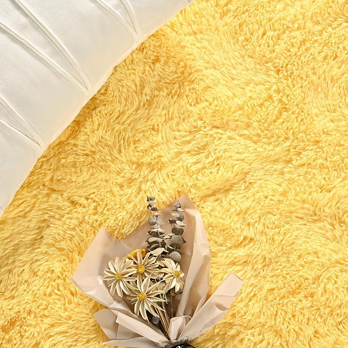 FlyDOIT Large Area Rugs for Living Room, 4x6 Feet Yellow Shaggy Rug Fluffy - Image 5