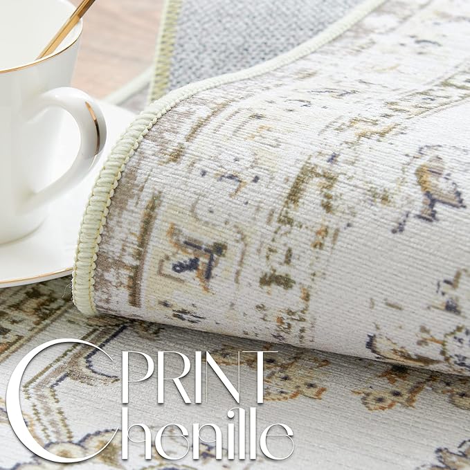 jinchan Hallway Runner Rug 3x8 Machine Washable Runner Rug Taupe Vintage Floral Design Non-Slip Low Pile Ultra-Thin for Kitchen Laundry Room Bedroom Farmhouse (3‘x8',Taupe)