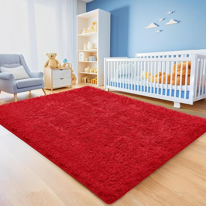 8x10 Red Area Rugs for Living Room, Large Fluffy Shag Rug for Bedroom Nursery - Image 4
