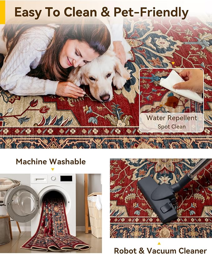 RELEANY Area Rugs 6'x9' Washable Non-Slip, Floral Vintage Distress Medallion - Image 4