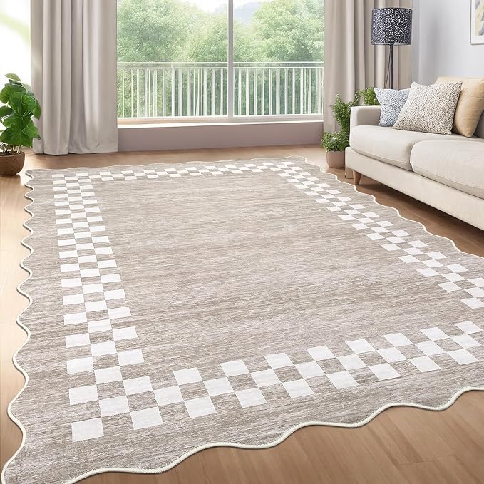GarveeHome 10x13 Area Rug Large Living Room Scalloped Rug Non Slip Low Pile - Image 2