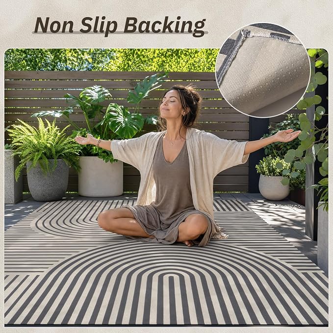 AMOAMI Outdoor Rug Patio Rug 8x10 ft Quick Dry Flatweave Textured Machine - Image 7