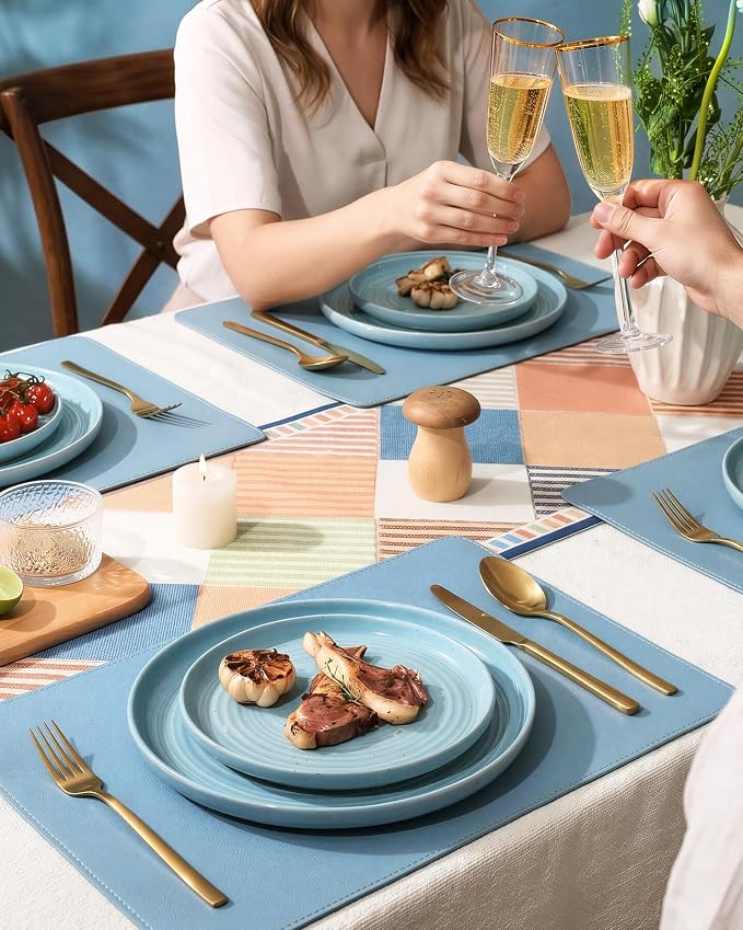 Dinnerware Sets for 6, Ceramic Plates and Bowls, Ice Blue | 18-Piece Ceramic - Image 4