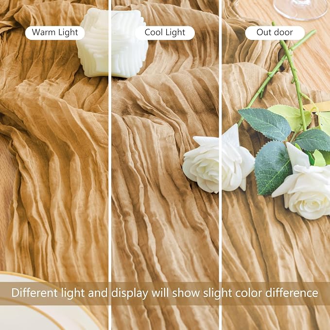 Cheesecloth Table Runner 10FT Khaki Boho Gauze Rustic Sheer Table Runners | - Image 5