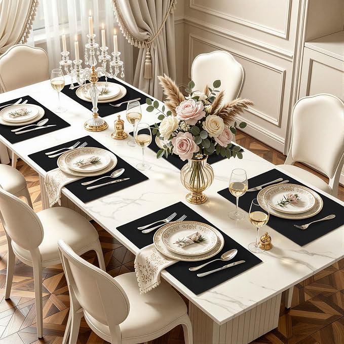 Faux Leather Heat Resistant Placemats 8 Packs, Waterproof Wipeable Dining PU - Image 2