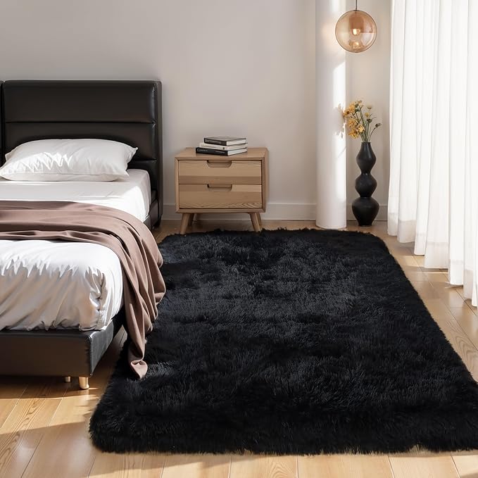 KCHOWUA Thick Area Rug Black Fluffy Shag 5x8 - Image 6
