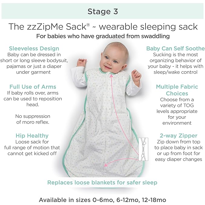 Amazing Baby Cotton Muslin Sleeping Sack, For Baby Boy or Girl, Wearable Blanket with 2-way Zipper, Stars, Sterling, Medium (6-12 Month)