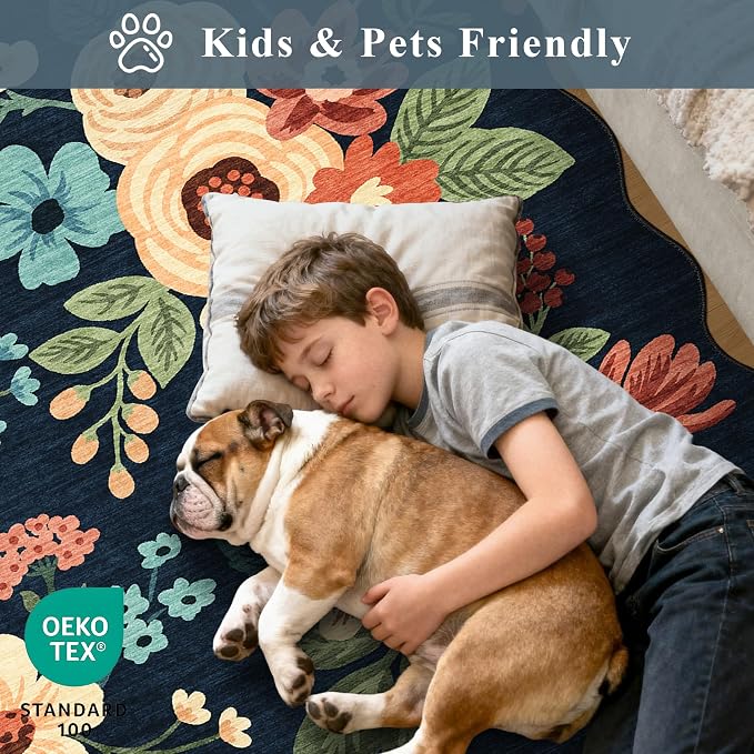 DUKINO 4x6 Area Rug, Floral Non-Slip Indoor Washable Rug - Image 5