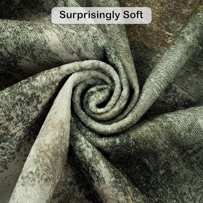 Kelarea Living Room Rug, 8x10 Rug Modern Abstract Washable Rugs Green Faux Wool Vintage Carpet, Non Slip Large Rugs for Bedroom, Dining Room, College Dorm, Home Office