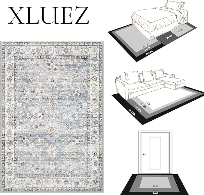 XLUEZ Area Rug 9x12 Living Room Rug, Machine Washable Vintage Distressed Boho - Image 8