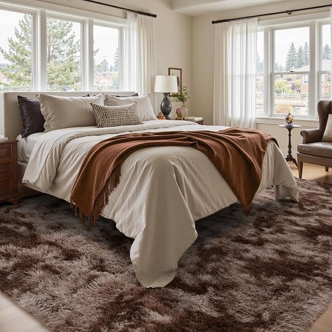 5x7 Ft Shag Brown Area Rug for Bedroom Living Room, Tie-Dyed Ultra Soft Fluffy - Image 3