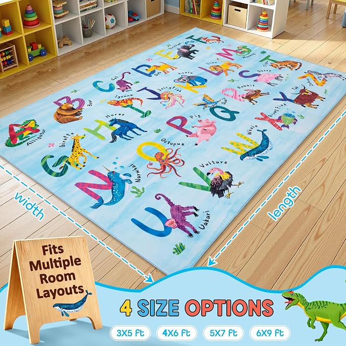 4x6 ABC Classroom Rug for Kids Playroom, Alphabet Rug - Image 2