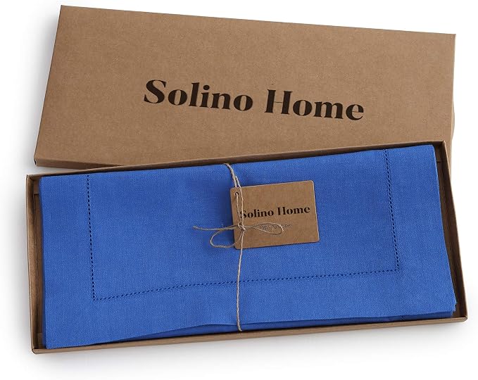 Solino Home 100% Pure Linen Table Runner Royal Blue Hemstitch, 14 x 120 in | - Image 5
