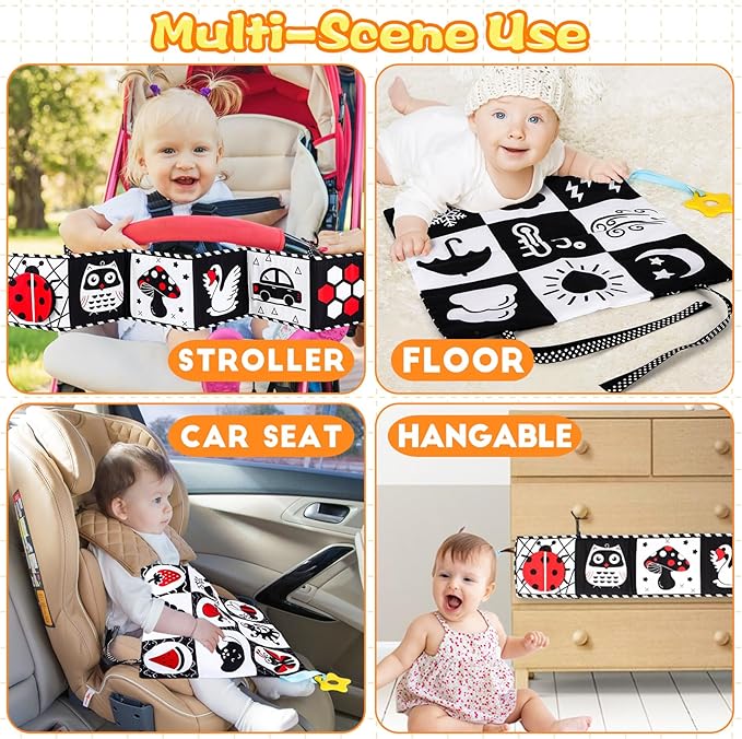 High Contrast Baby Toys for Newborn Infant 0-6 Months Montessori Tummy Time Black and White Sensory Crinkle Toys 0-3 3-6 Months Soft Books Carseat Toys for Baby Boys Girls Easter Basket Stuffers Gifts