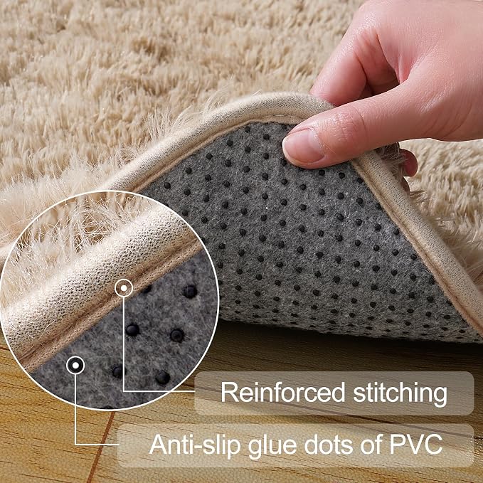 qulint 3x5 Area Rug for Bedroom, Fluffy Soft Shag Bedside Rug Fuzzy Tan Small - Image 3
