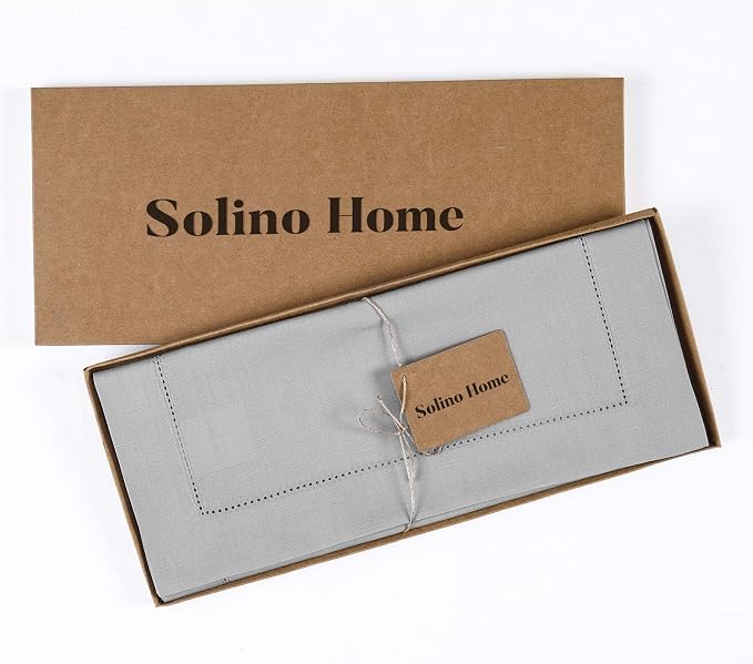 Solino Home Cotton Linen Table Runner Light Grey Hemstitch, 14 x 120 in | - Image 4