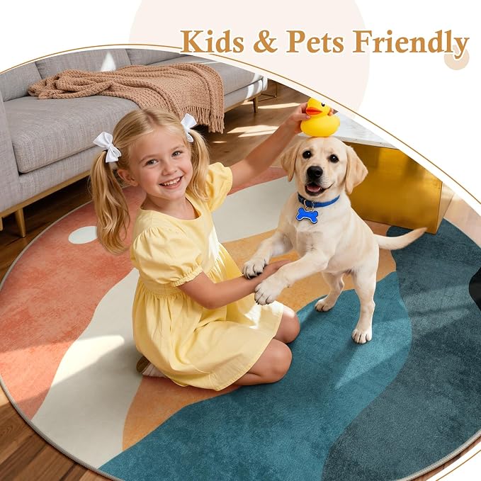 5 ft Abstract Round Rugs for Bedroom, Washable Non-Slip Circle Rug, Soft - Image 5